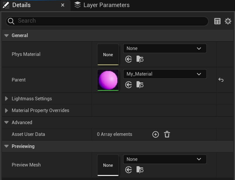 Materials Unreal - 26 - Details tab for instance material