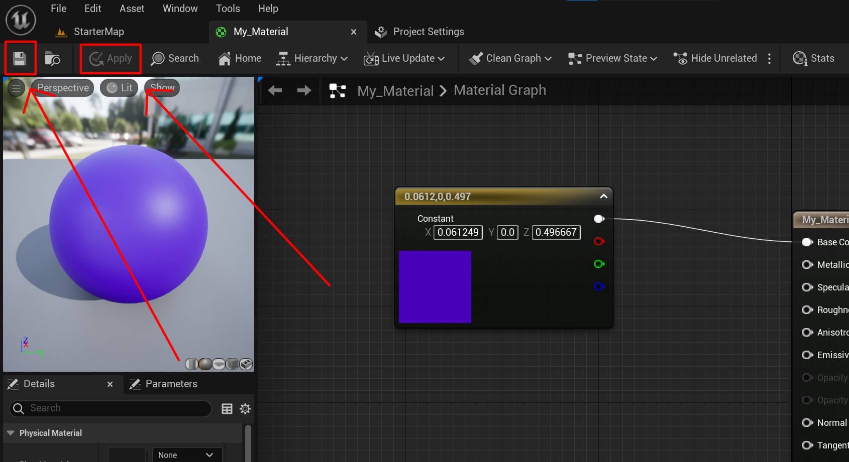 Materials Unreal - 7 - Apply changes to the material