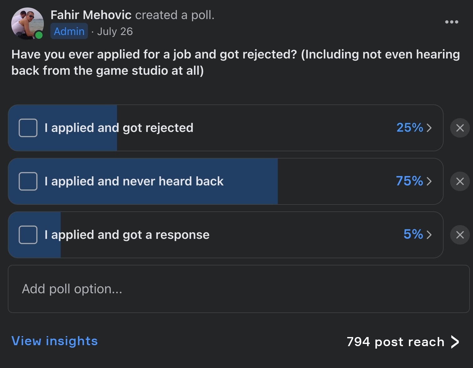 Game Dev Job Poll FB Group